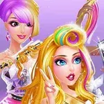 Ba cô gái với kiểu tóc và thời trang sành điệu; một người chụp ảnh selfie