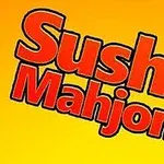 Chữ Sushi Mahjong màu đỏ nổi bật trên nền vàng với ký tự Nhật Bản nhỏ bên cạnh