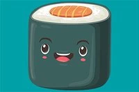 Sushi nhỏ dễ thương chạy qua nhà hàng