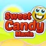 Dòng chữ Sweet Candy Mania nổi bật trước nền cảnh quan màu sắc tươi sáng với hình mặt cười dễ thương