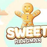 Hình ảnh một chiếc bánh gừng trong nền màu xanh dương nhạt với chữ SWEET HANGMAN bên dưới