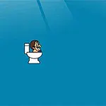 Một nhân vật hoạt hình ngồi trên bồn cầu với nền xanh