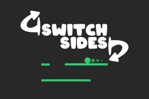Chữ Switch Sides màu trắng với mũi tên vòng cung, kèm theo các đường và chấm xanh lá trên nền đen