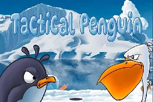 Hai con chim hoạt hình giận dữ nhìn nhau với nền băng tuyết và chữ Tactical Penguin phía trên