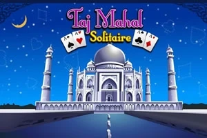 Hình ảnh hiển thị Taj Mahal với bầu trời đêm và các lá bài