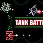 Hình ảnh có các chiếc xe tăng màu sắc khác nhau bắn đạn và dòng chữ TANK BATTLE