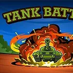 Một chiếc xe tăng xanh lục đang lao qua vụ nổ lớn với khói và lửa, với dòng chữ TANK BATTLE phía trên