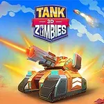 Một chiếc xe tăng đang bắn tia laser với bối cảnh sa mạc đầy màu sắc và tiêu đề TANK 3D ZOMBIES nổi bật ở phía trên