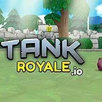 Xe tăng màu hồng trong một đấu trường có tường thành và cây xanh, với logo Tank Royale