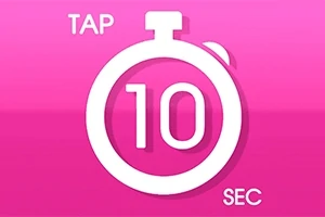 Hình ảnh đồng hồ bấm giờ trắng trên nền hồng với chữ TAP 10 SEC