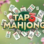 Các quân cờ mạt chược được sắp xếp trên nền xanh lá cây, xung quanh là chữ Tap 3 Mahjong lớn ở giữa, kèm theo hoa anh đào mờ ảo