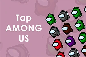 Hình ảnh hiển thị các nhân vật hoạt hình trong trang phục phi hành gia nhiều màu sắc trên nền hồng, với dòng chữ Tap Among Us bên trái