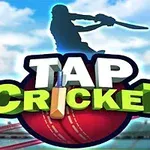 Hình ảnh có hình bóng cầu thủ cricket đang đánh, với chữ TAP CRICKET nổi bật trước quả bóng cricket trên nền sân vận động
