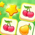Các ô hình chữ nhật màu trắng chứa hình ảnh trái cây như cherry, lê, và quả sung, cùng với các ngôi sao màu vàng nổi bật trên nền màu xanh lá cây