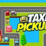 Hình ảnh hiển thị các xe taxi và ô tô nhỏ đi trên đường quanh co với từ Taxi Pickup nổi bật ở giữa