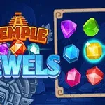 Hình ảnh chứa các viên đá quý nhiều màu sắc cùng với tiêu đề có chữ TEMPLE JEWELS trên nền tối có họa tiết cổ điển