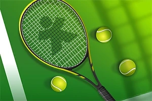 Vợt tennis và ba quả bóng tennis trên nền xanh lá
