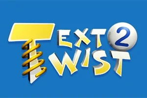 Hình ảnh có nền màu xanh với dòng chữ Text Twist 2 nổi bật, chữ T lớn màu vàng với thiết kế xoắn ở phía trái