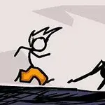 Một nhân vật hình que đang chạy trốn khỏi một sinh vật đen tối với khuôn mặt hung dữ
