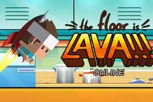 Hình ảnh một nhân vật đang bay qua bếp với chữ the floor is LAVA!
