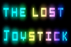 Chữ The Lost Joystick với hiệu ứng màu neon phát sáng trên nền đen
