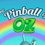 Hình ảnh có dòng chữ The Pinball of Oz trên nền cầu vồng với một phần mũ kim loại nhô lên phía dưới