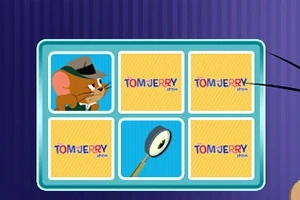 The Tom and Jerry Show: Memory Mischief Hình ảnh hiển thị các ô chữ với một ô có hình chuột đội mũ thám tử, một ô có hình kính lúp và các ô khác có logo Tom and Jerry Show
