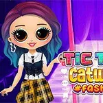 Hình ảnh một cô gái hoạt hình với mái tóc ngắn nhiều màu, mặc trang phục thời trang đứng cạnh dòng chữ nổi bật có nền sáng