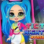 Hình ảnh một nhân vật hoạt hình với tóc xanh, kính mát trong khung điện thoại, kèm dòng chữ Tic Toc Nightlife #Fashion phía bên dưới