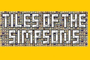 Văn bản lớn TILES OF THE SIMPSONS trên nền các ô hình vuông nhỏ với đường viền vàng