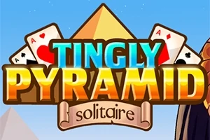Hình ảnh có dòng chữ lớn Tingly Pyramid Solitaire với các quân bài A và hình ảnh kim tự tháp ở phía sau
