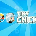 Hình ảnh với nền xanh lam, có ba nhân vật hoạt hình dễ thương và dòng chữ TINY CHICK ở giữa