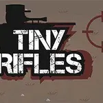 Hình vẽ một người lính bắn tỉa đen trên nền xám, bên cạnh là chữ Tiny Rifles và biểu tượng tâm ngắm màu đỏ