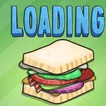 Bánh sandwich nằm dưới chữ LOADING trên nền màu xanh lá