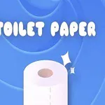Cuộn giấy vệ sinh trắng nằm trên nền xanh với chữ TOILET PAPER phía trên