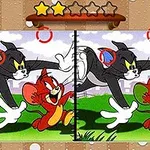 Tom và Jerry đang chạy trong hai bức tranh khác biệt với các vòng tròn đỏ chỉ ra sự khác nhau