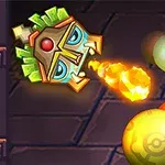 Một đầu tượng mặt nạ phun ra quả cầu lửa về phía chuỗi bóng nhiều màu sắc