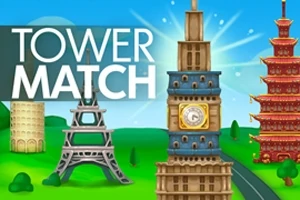 Hình ảnh minh họa các tháp nổi tiếng với chữ Tower Match xuất hiện ở góc trái