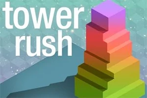 Hình ảnh tháp màu sắc rực rỡ với dòng chữ tower rush trên nền xanh