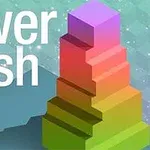 Hình ảnh tháp màu sắc rực rỡ với dòng chữ tower rush trên nền xanh