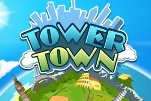 Hình ảnh một quả địa cầu với các công trình nổi tiếng và chữ Tower Town trên bầu trời xanh