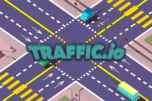 Một giao lộ với các làn đường và biển báo, có dòng chữ TRAFFIC