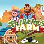Ba nhân vật đứng trước một nông trại với chữ TRIPEAKS FARM và các công cụ làm nông bên cạnh