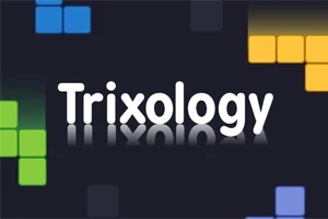 Hình ảnh có chữ Trixology ở giữa với các khối màu xanh dương, vàng và xanh lá cây ở các góc trên nền đen