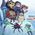 Một nhóm nhân vật hoạt hình với biểu cảm hài hước đứng trên một ngọn núi băng nhỏ, nền có một toà lâu đài và dòng chữ Troll Face Quest: Video Memes & TV Shows