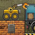 Truck Loader 4 Một chiếc cần cẩu màu vàng đang di chuyển hộp gỗ lên xe tải trên nền gạch