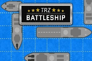 Các tàu chiến màu xám nằm trên nền lưới màu xanh, với biển tên TRZ Battleship