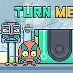 Ba nhân vật robot hoạt hình đứng trước dòng chữ TURN ME ON trong một bối cảnh công nghệ