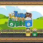 Hình ảnh gồm một xe rác màu xanh và hai thùng rác màu xanh lá và xanh dương, với một logo và hình ảnh hai đứa trẻ trước cảnh nền đồi và bầu trời