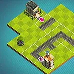 Bản đồ mô phỏng với đường giao thông, tòa nhà, và cây xanh trên nền lưới cỏ xanh